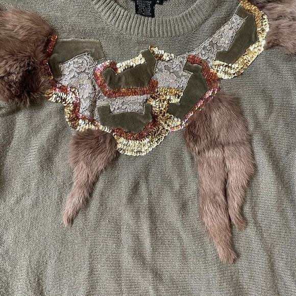 Vintage 80s Angenie Sequin & Fur Sweater | Statement Glam, Womens M, EUC, RARE - Picture 8 of 9